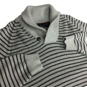 Nautica Shawl Neck Sweater Pullover Men's XL 46" Gray Striped Nautical Vintage